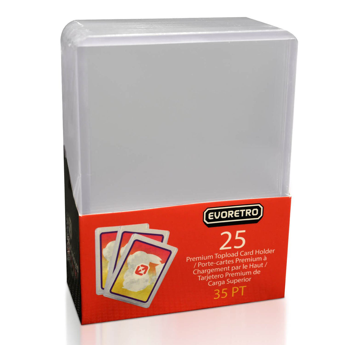 25 EVORETRO Toploader 35pt/55pt/75pt/100pt/180pt – Pack of 25 for Trading Cards