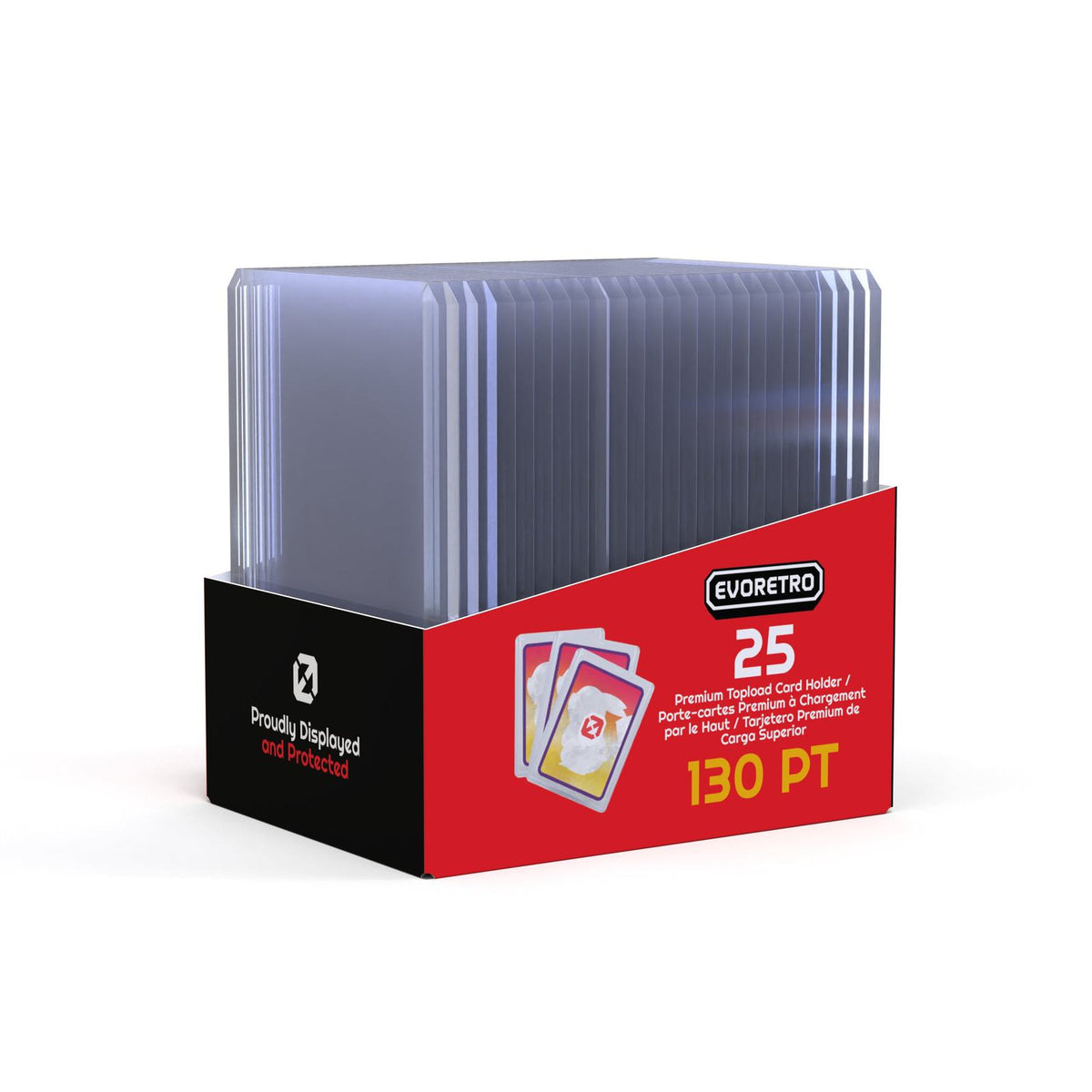 25 EVORETRO Toploader 35pt/55pt/75pt/100pt/180pt – Pack of 25 for Trading Cards